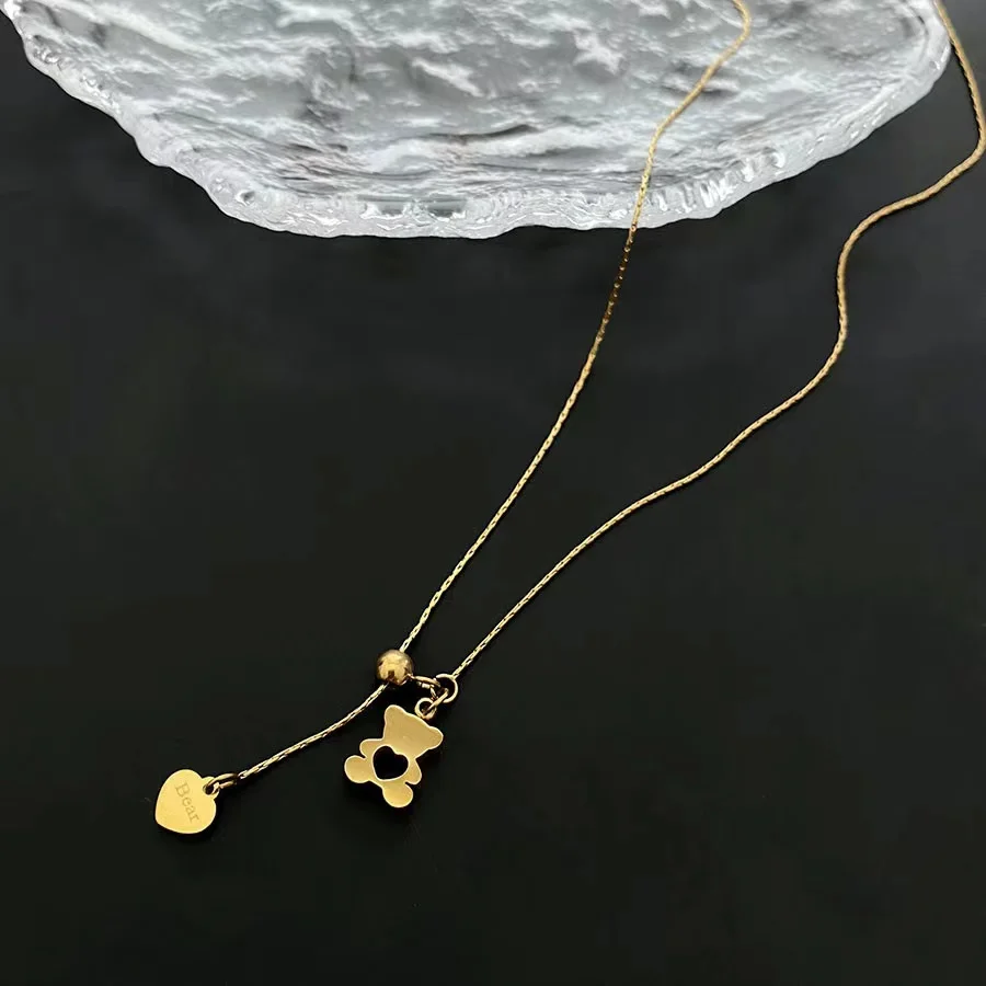 Золотая нержавеющая сталь 18K Рисование тип регулируемый медведь любовь кулон ожерелье