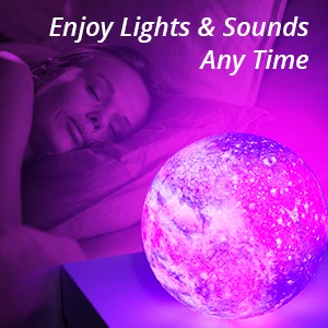 Multi-function 3D Moon Lamp Baby Sleeping Galaxies Lamp Sound Machine Smart APP Control Wake Up Light Alarm Clock BT Speaker