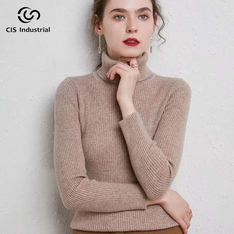 Wholesales Factory Winter Spring Ladies Casual Knit Top Thick Soft Turtleneck High Neck Pullover Sweater For Women Knitwear