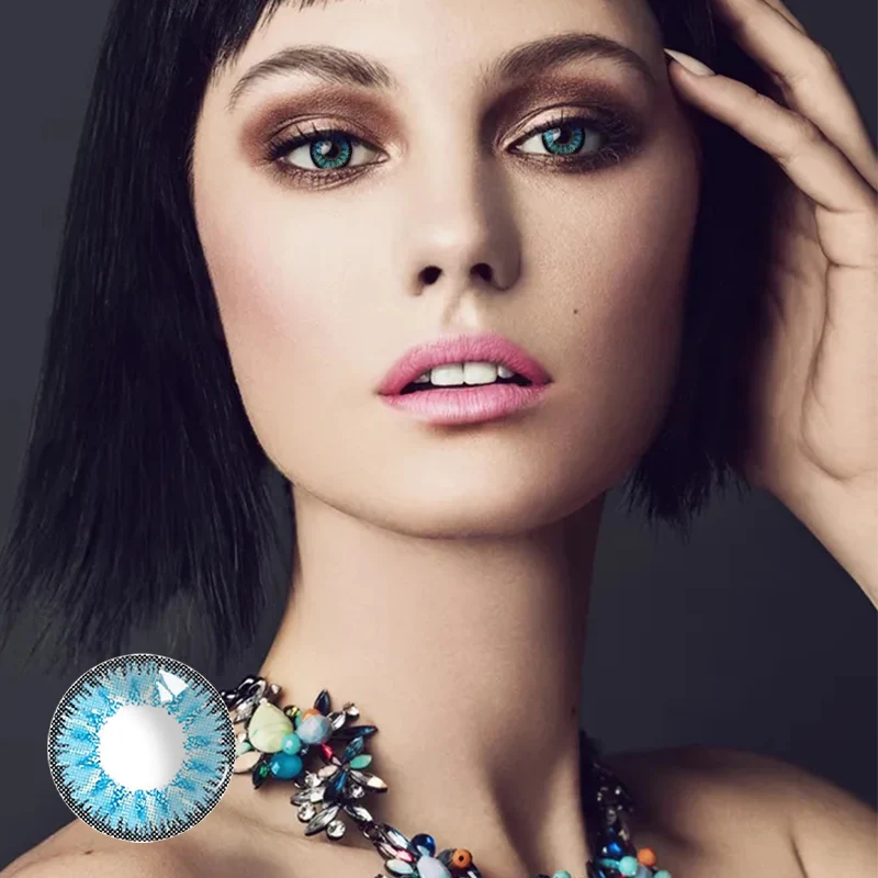 Cute Glitter Blue Color Contact Lens Contact Lenses Hot Selling Eye Contacts Cosmetic Soft Lens Size 14.2 Mm