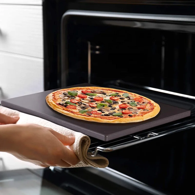 15*12 inch Non-Stick Baking Grilling Square Black Ceramic Coating Pizza Stone for BBQ Grill Oven, Bake Serve Bread