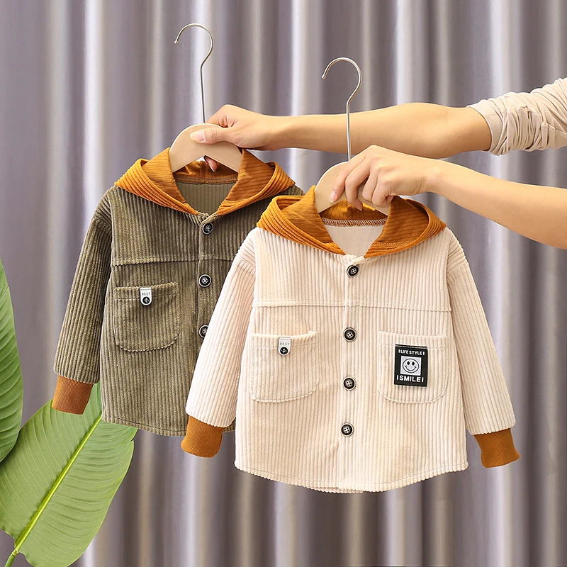 New Fashion Autumn Winter For Kids Home Used Corduroy Fabric Shirt Jacket Color Splicing