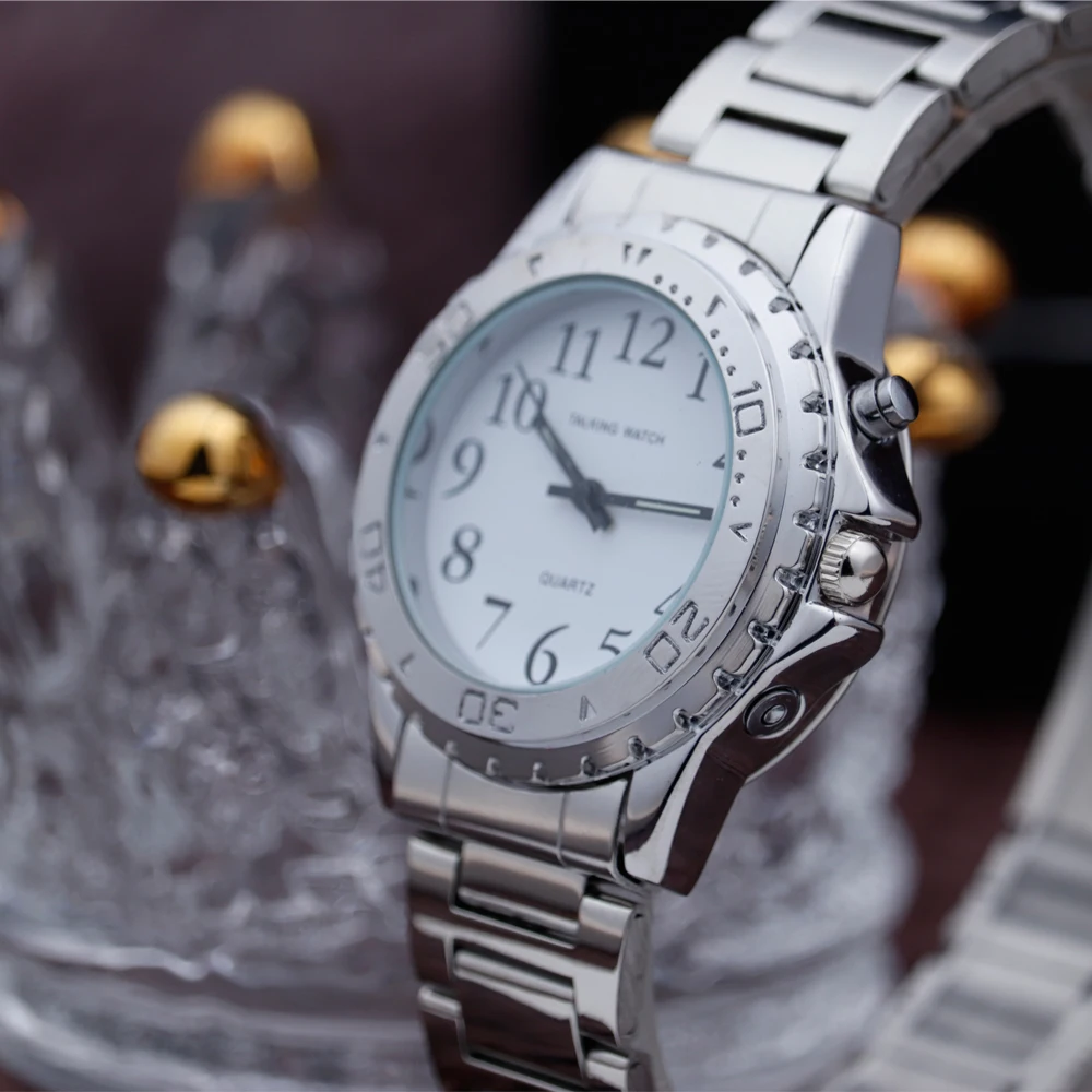 English Talking Watch For Blind People Senior Loud Good Voice Custom Language OEM Parents Gift Alloy Hot Sale Watch