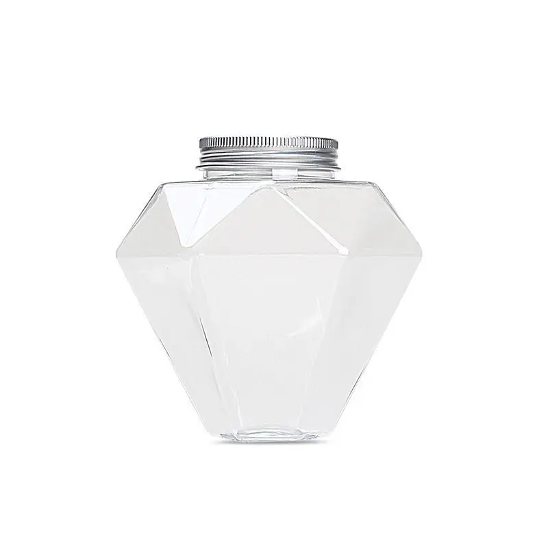 Koi 16 OZ Plastic Diamond Shaped Juice Bottle with Aluminum Lid for Food Storage Milk Candies DIY Projects
