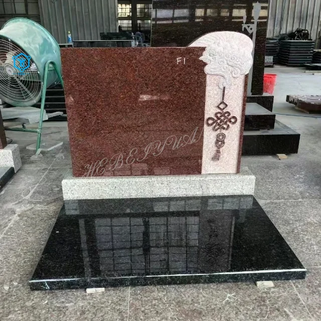 YUANJU European style design gravestone hand carved gravestone Red granite monument