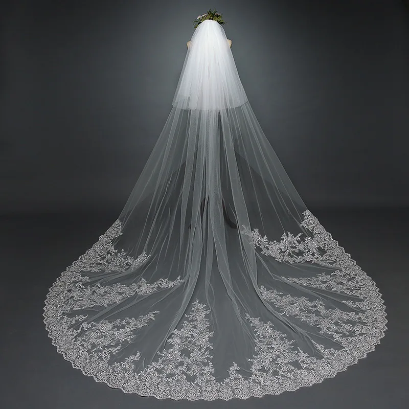 2020 Sequined lace wedding veil Wedding Bridal Veil Lace Trailing Wedding Veil