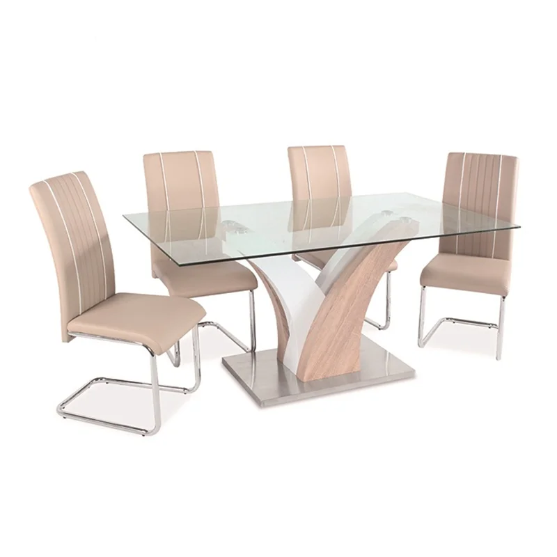 Modern  simple Design Clear Tempered Glass Top Metal Frame Dining Table