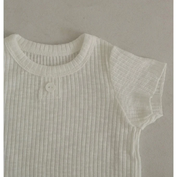 Wholesale Newborn Summer Baby 2pcs Set Kids Thin Cotton Breathable Short Sleeve Ribbed T shirts+Shorts Blank Plain Clothes Suit