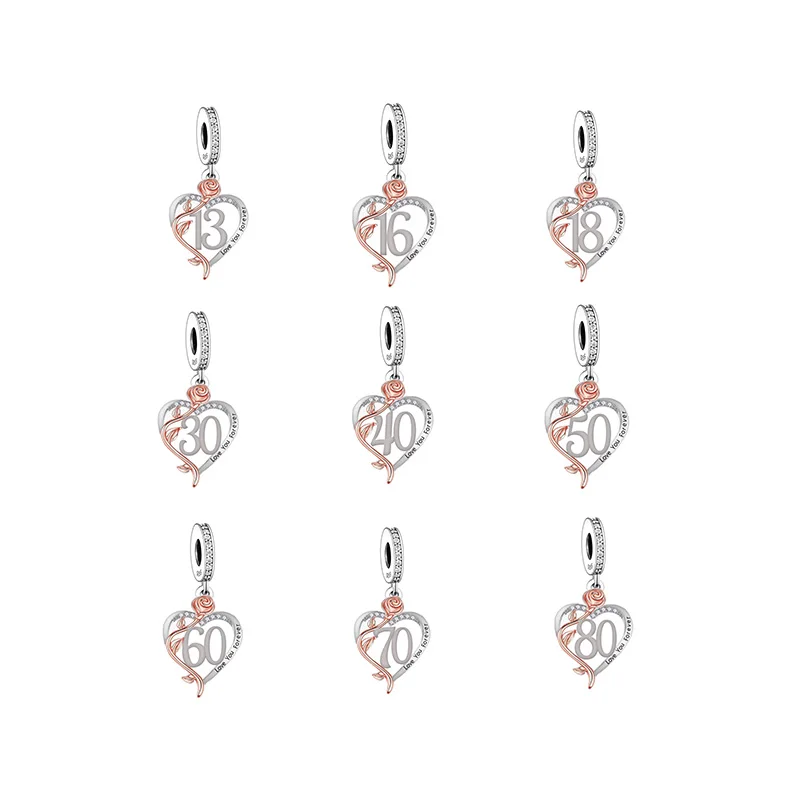 Fit Original Brand Charm Bracelet 925 Sterling Silver Number Birthday Love You Forever Bead For Women Jewelry Making 2023