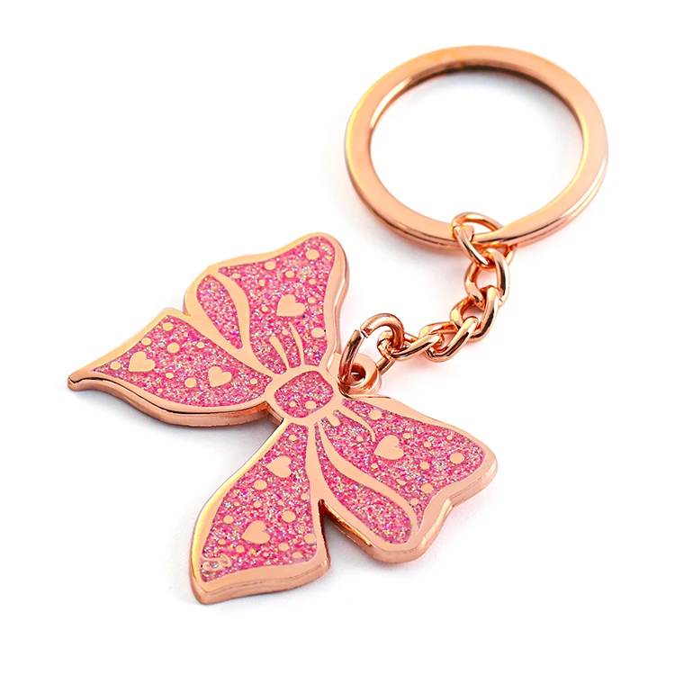 Custom metal copper pink glitter butterfly gift beautiful wedding key chain