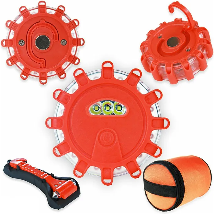 3 packed emergency led road flare Road hazard construction safety warning light With safety hammer