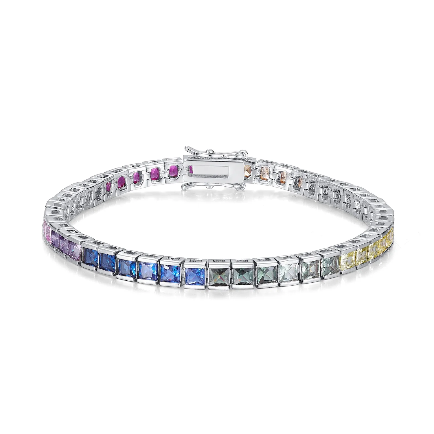 HipHop Women Chain Square 5mm Micro Set Square Moissanite Stone Tennis Bracelet Tennis Bracelet
