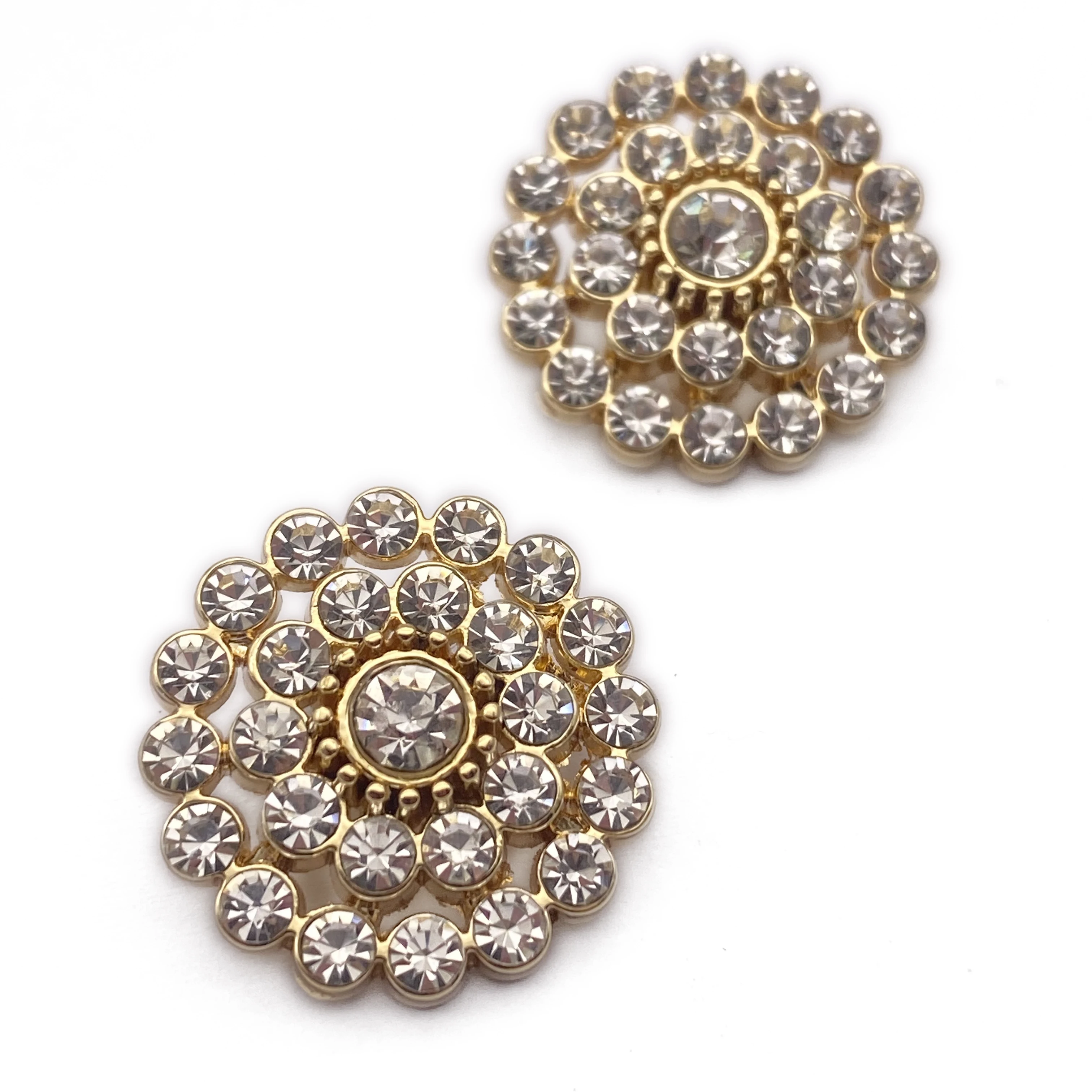 Factory Wholesale 21mm Fancy Gold Design Diamond Zinc Alloy Shank Button Decorative Garment Button