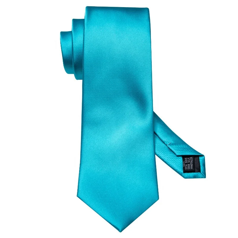 Classic Lake Blue Solid Color Mens Tie Handkerchief Set