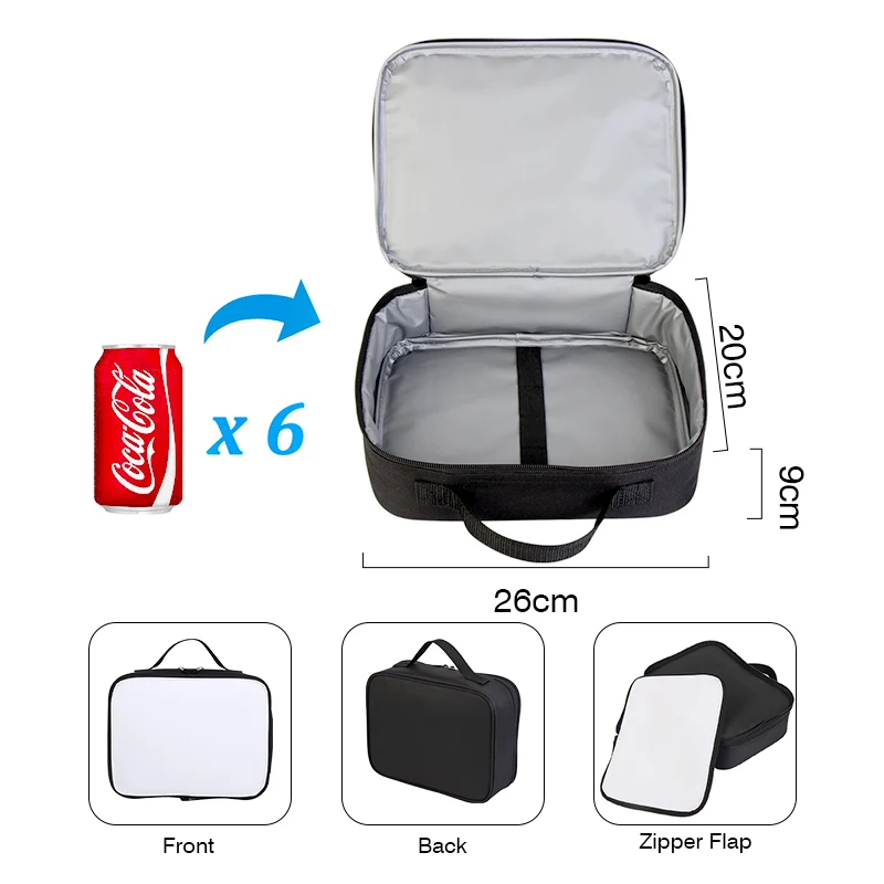China warehouse Student Kids Sublimation Blanks Polyester Portable Lunch Tote Bag For Sublimation  with Zipper Flap