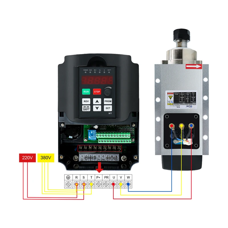 Шпиндель с воздушным охлаждением двигатель 220v 2.2kw ER20 квт. шпиндель 4 подшипниками квадратный 24000 об/мин HY инвертор частотно-регулируемым приводом наборы для фрезерного станка