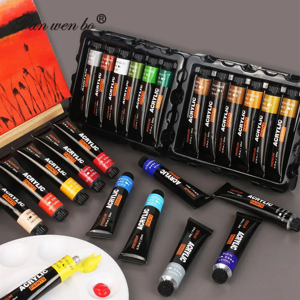 Panwenbo Acrylic Paint Set 24 Colors Non-Toxic Acrylic Color Paint Wholesale Acrylic Paint Tube With Brush,Canvas and Palette