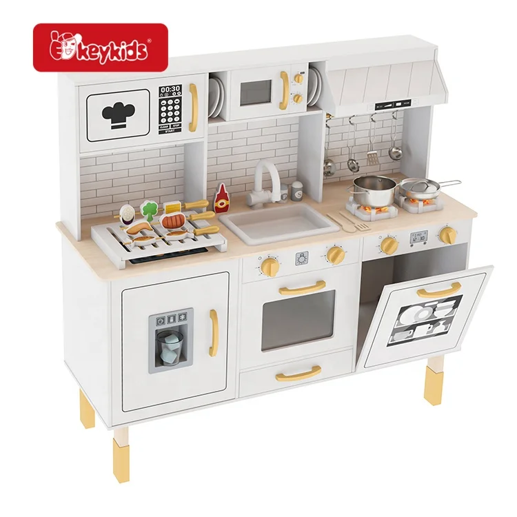 2024 New Sale Luxury Cooking Features Children Wooden Toy Kitchen with Light Sound W10C917