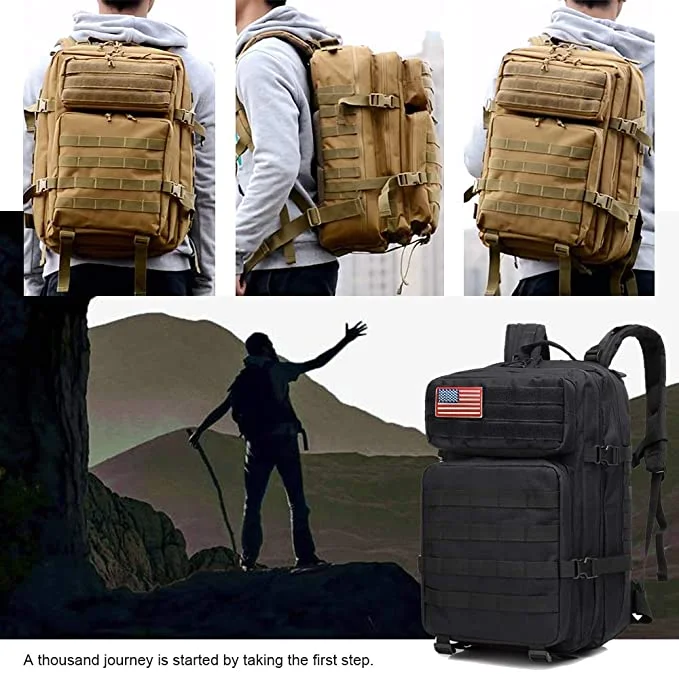 Wholesale Waterproof Big Capacity Portable Cool Durable Tactical  Black Backpack Outdoor Sport Rucksack