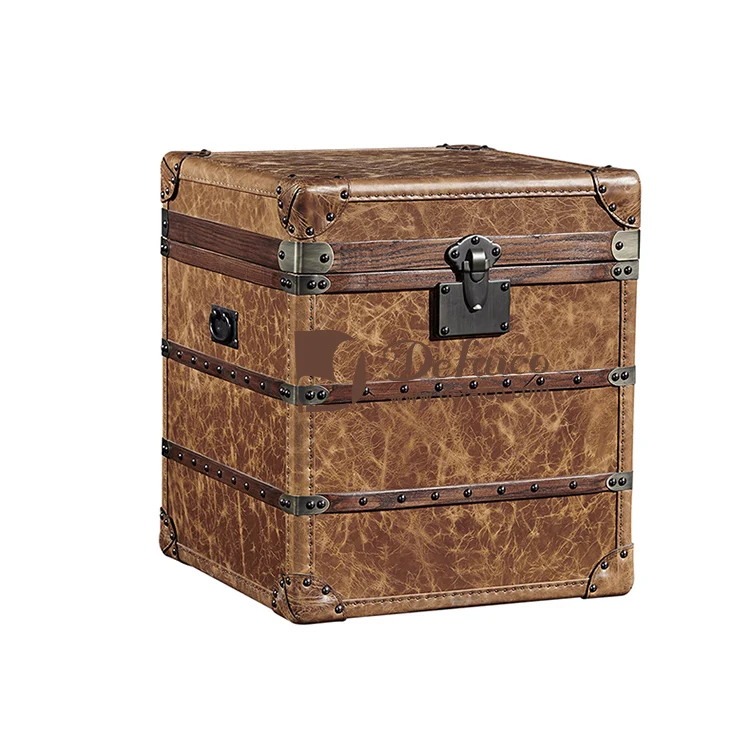 Genuine Leather Vintage Steamer Trunk with Rivets