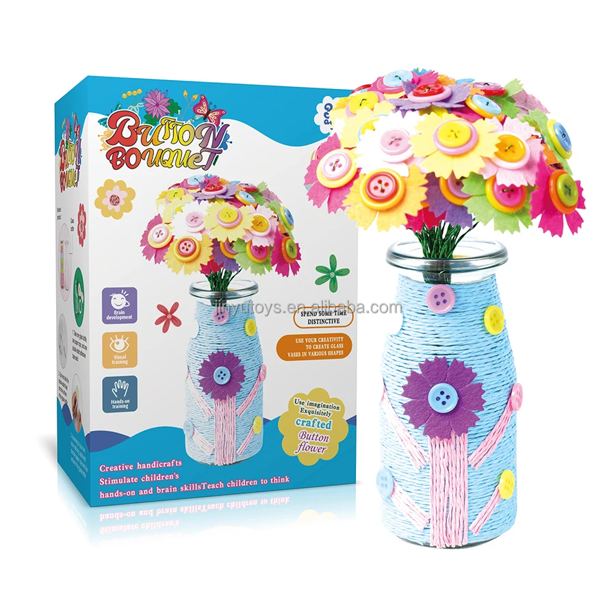 Hot Make Your Own Flower Bouquet with Buttons Felt Flowers Vase Art and Craft for Children DIY Button Activity Bottle