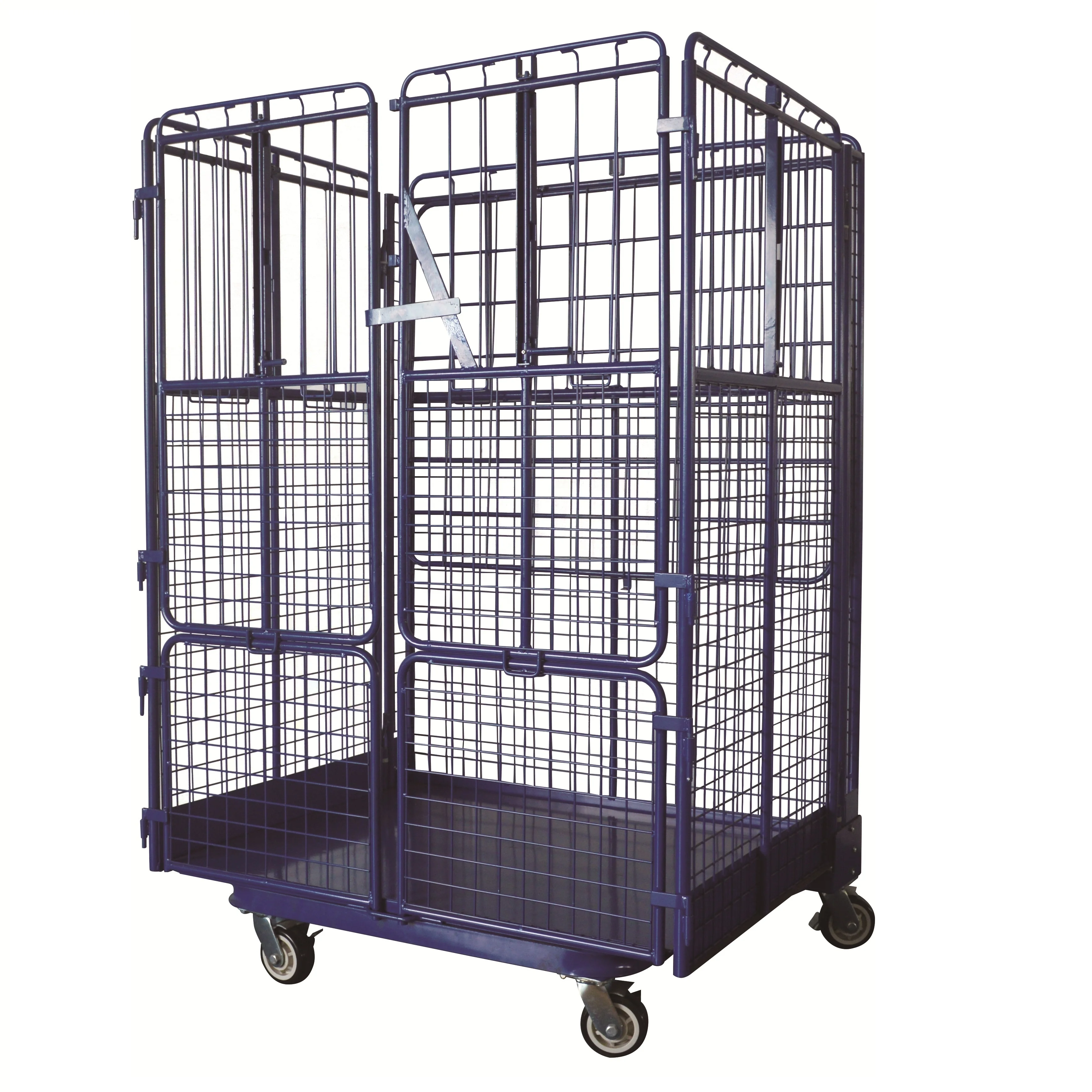 Hand Push Folding Wire Metal Rolling Pallet Cage Cart With Wheels Roll Container Trolley
