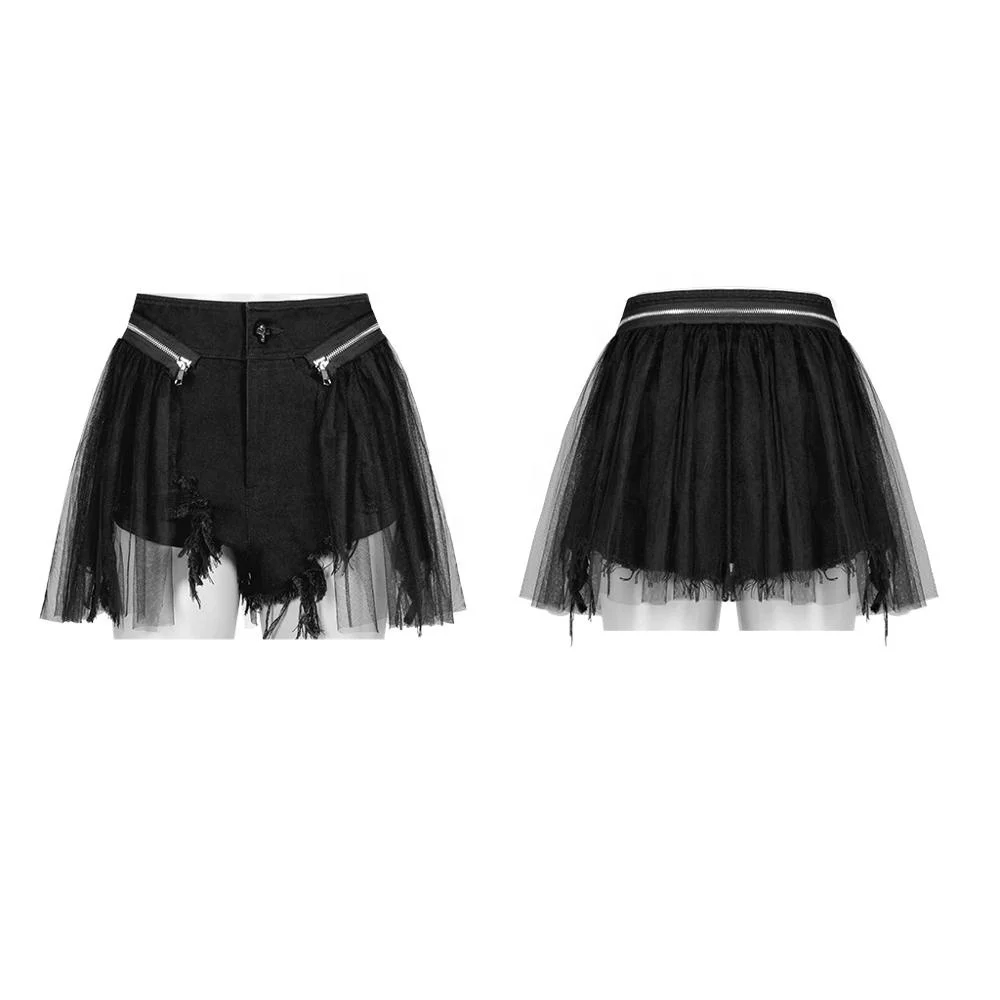 PUNKRAVE OPK-294  Detachable Mesh Denim Shorts Sexy Young Skirt