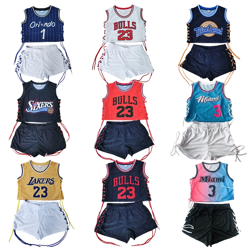2021 Summer Custom Clothing Crop Tops Two Piece Biker Short Pant Set Basketball Wear Clothes Wholesale Jersey 2 Piece Pant Set