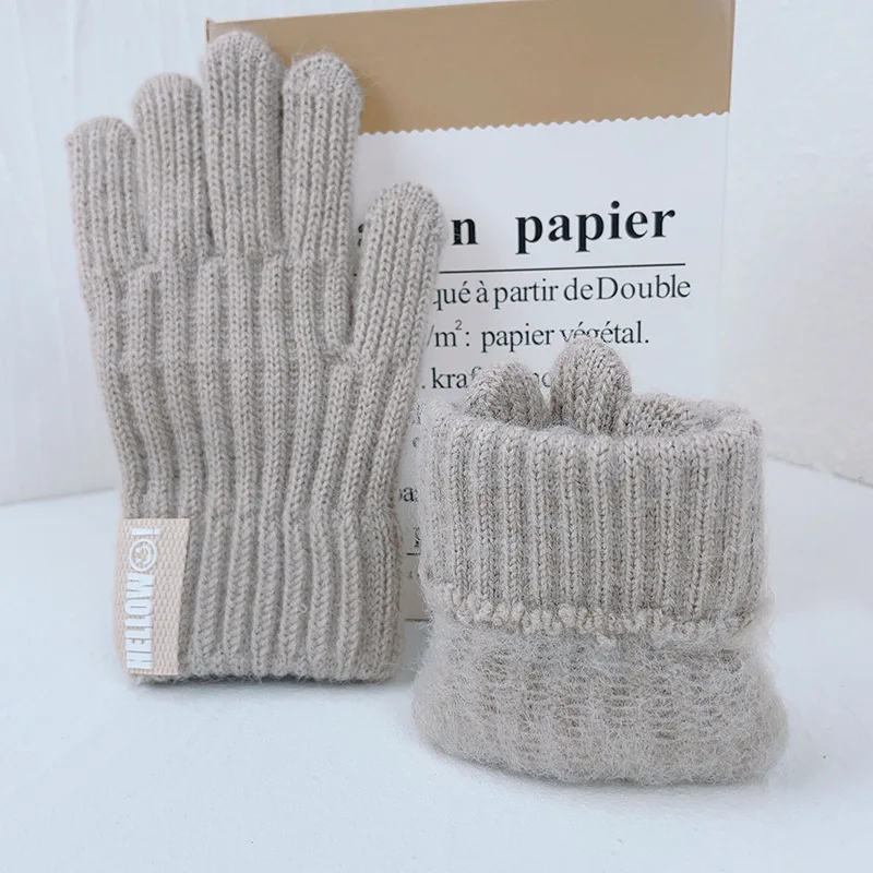 Children Acrylic Knit gloves winter warm soft knitted full-finger solid color split-finger gloves for 4-8 years old boys girls
