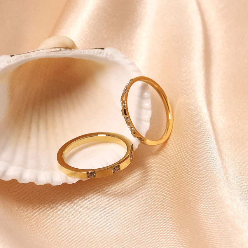 Minos Stainless Steel Zircon Rings Minimalist Jewelry 18K Gold Plated Multiple CZ Zircon Stone Diamond Rings for Women