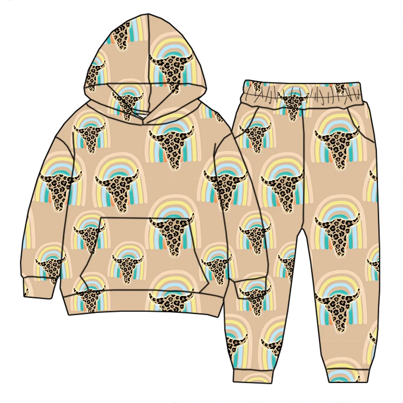 Fashion custom wholesale boys long-sleeved hoodie two-piece set Children jogger pants Everyday and holiday casual wear
