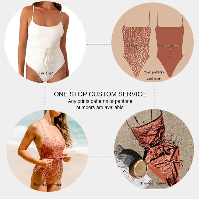 Whole Sale Women Strip Plunge Front Bikini One Piece Brazilian White Open Bust Back Swimsuit with Belt