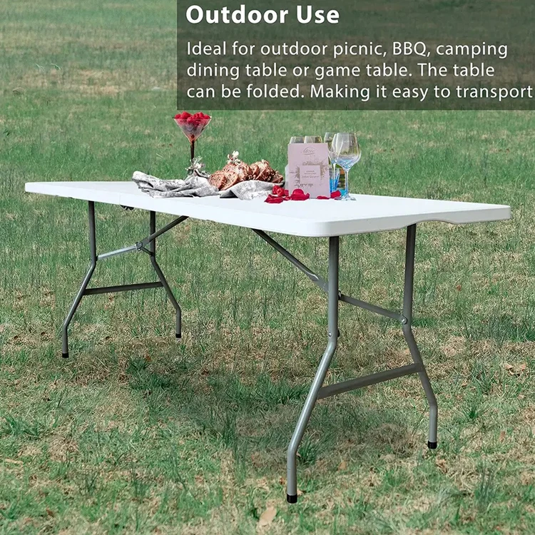 Белый прямоугольный портативный пластиковый складной стол для вечеринки на открытом воздухе