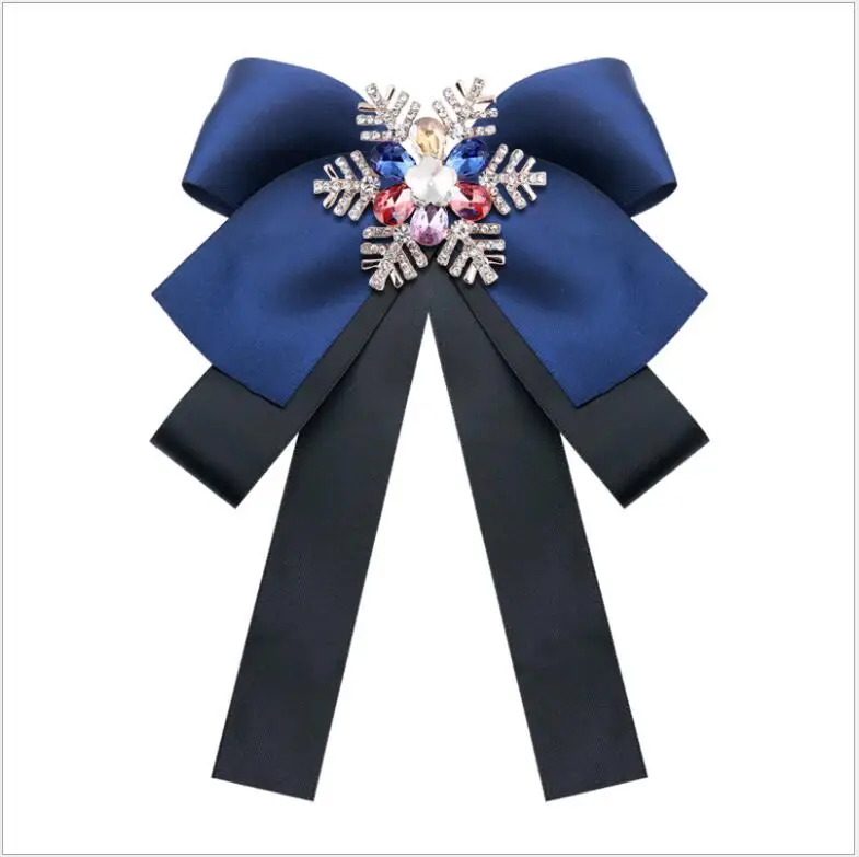 
Factory wholesale fashion multi-layer bow ribbon diamond snowflake collar bow tie brooch 