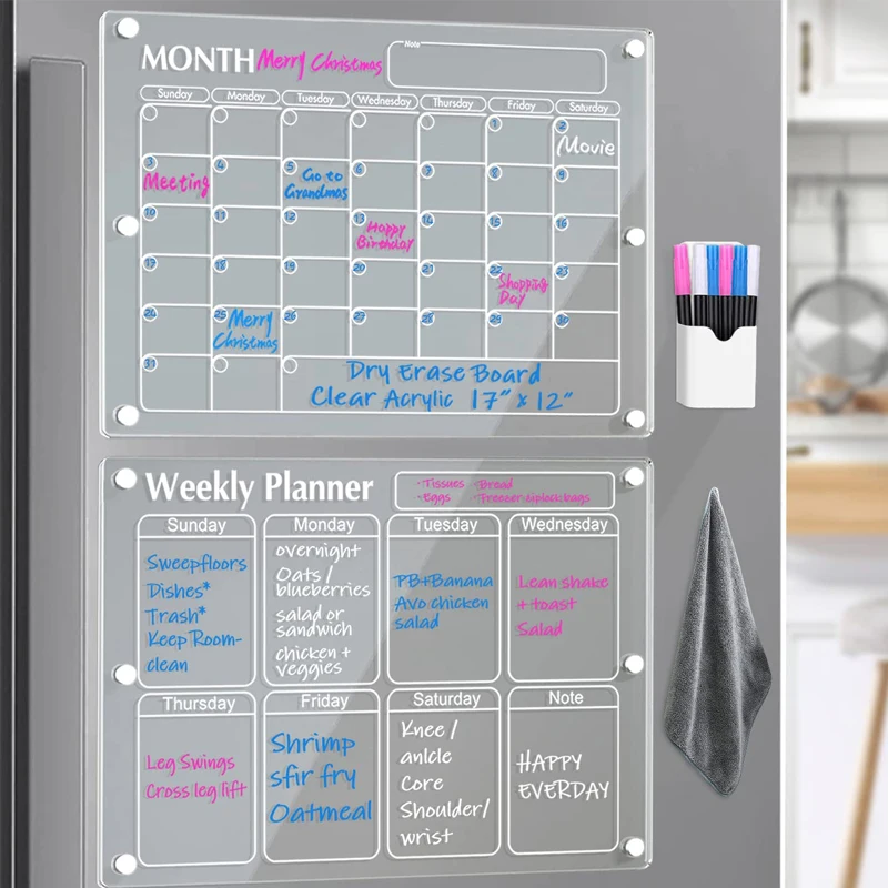 Weekly Calendar Planners Erasable Magnetic Acrylic Dry Erase Board For Fridge