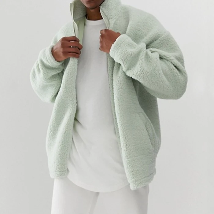 
OEM custom men oversized track top in green faux fur coat 