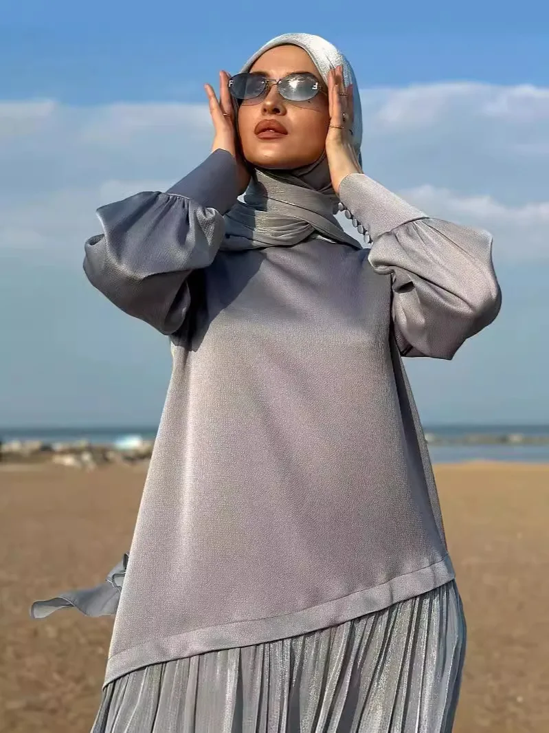 2024 New Luxury Satin Stitching Design Dubai Turkey Abaya Dubai Muslim Women Dresses