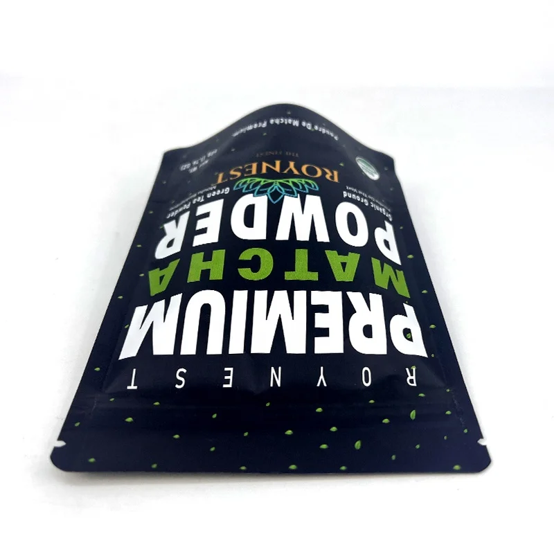 Custom sealable plastic aluminum foil zipper package 50g premium matcha powder stand up pouch ziplock bags for powder packaging