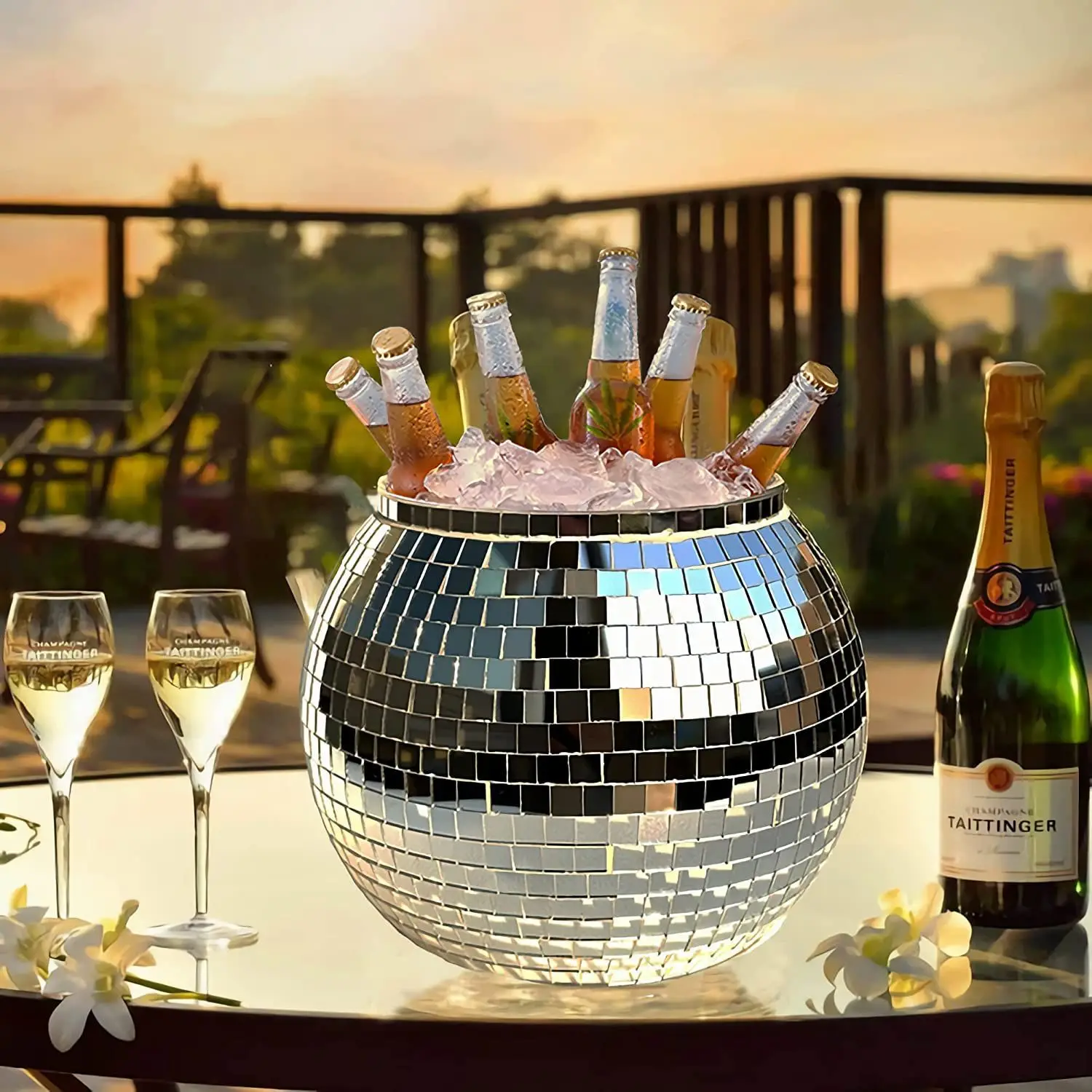 Direct Wholesale Price Cool Silver  Drink Mosaic Mirror Disco Ball Ice Bucket