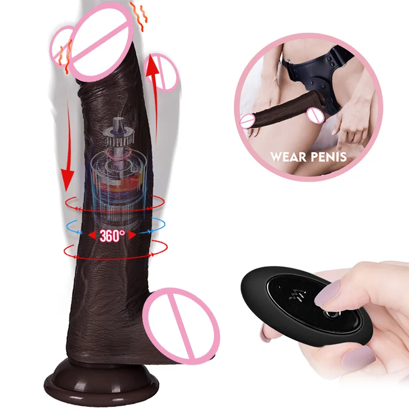 Remote Control 8.5 Inch Silicone G-Spot Anal Dildo Black Lifelike Vibrating Automatic Thrusting Realistic Dildo with Suction Cup