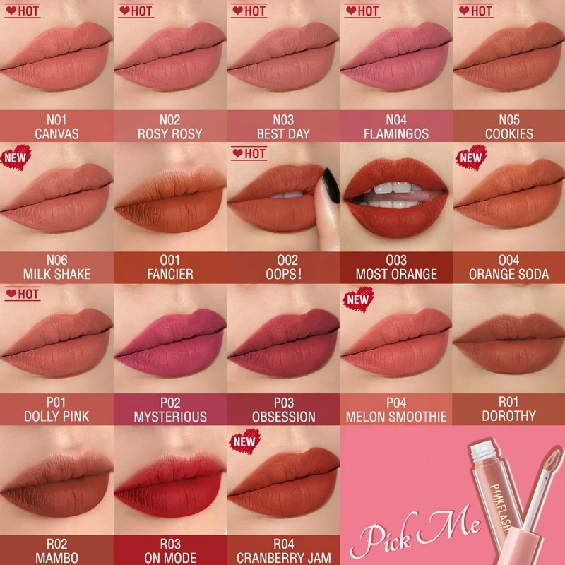 PINKFLASH Long Lasting Lipstick Make Up Matte Liquid Lip Stick Non Drying Makeup Nude Red Pigment Waterproof 14 Colors Cosmetic