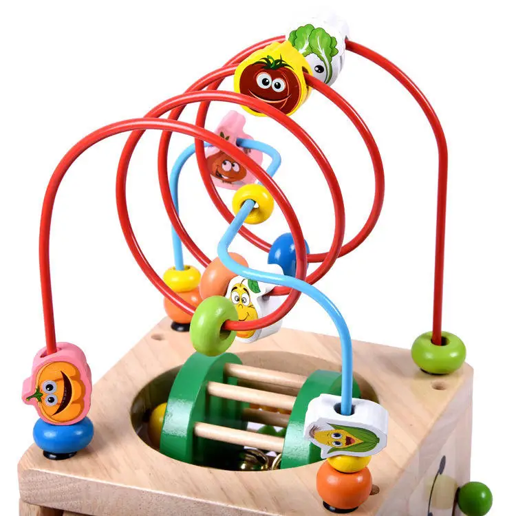 Unisex Multi-functional Four-Sided Bead Beetle Treasure Box Beaded Calculation Rack Educational Wooden Toy for Children 1 Set