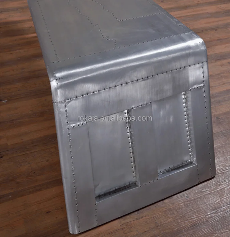 Aluminum Rivets Office Desk Console Antique Loft Aviation Furniture Spitfire Vintage Industrial Wing Computer Desk