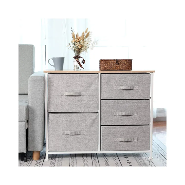 Modern 5 Foldable Drawers New Design Dresser Grey