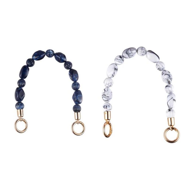 ZONESIN Luxury White Blue Beaded Bag Resin Acrylic Handles Hand Purse Straps