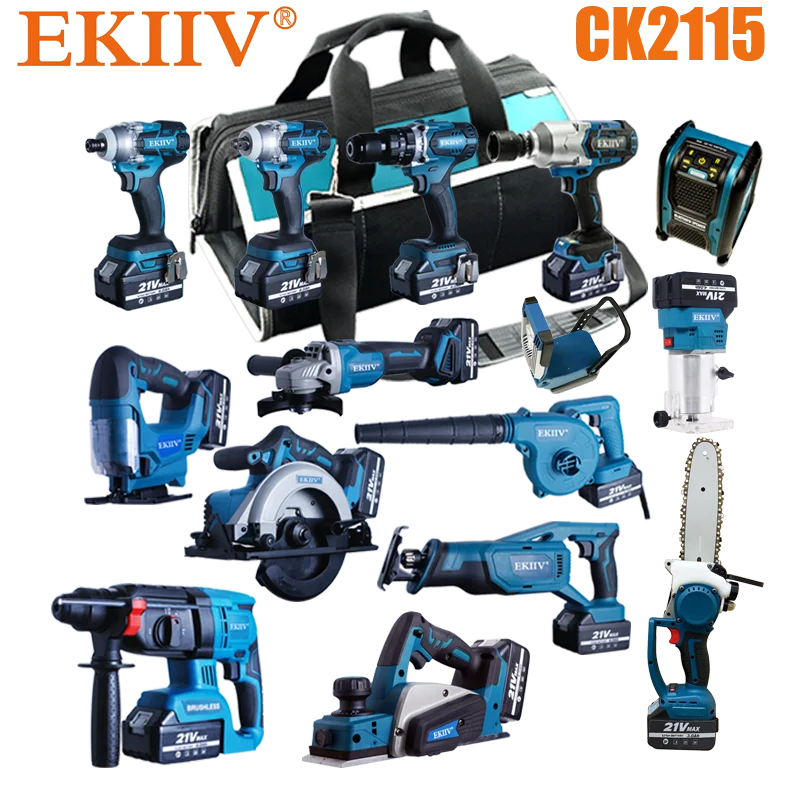  Беспроводная дрель-перфоратор EKIIV jilting беспроводной электрический гаечный ключ Комбинированные комплекты 15 шт. 20 в литий-ионные беспроводные инструменты