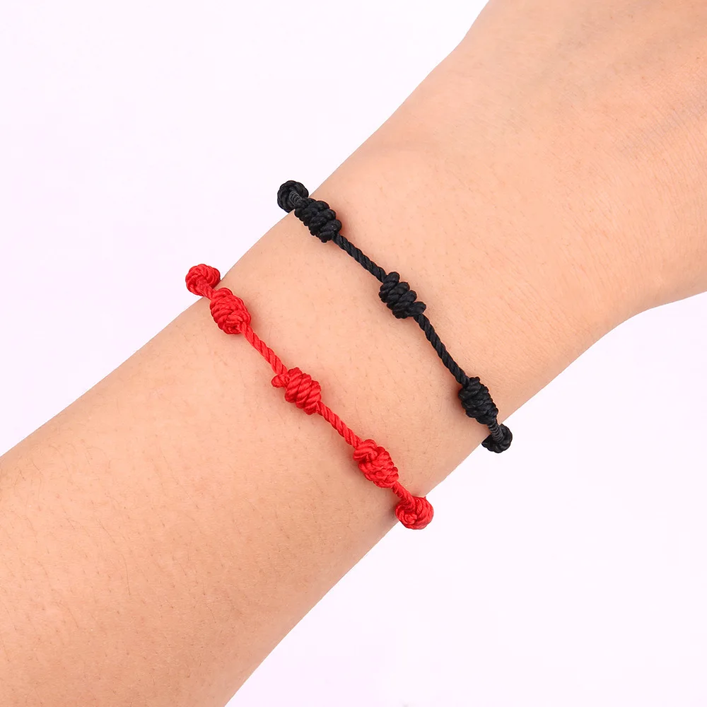 Simple Design Handmade Woven Red Rope Knot Bracelet Adjustable Lucky Black 7 String for