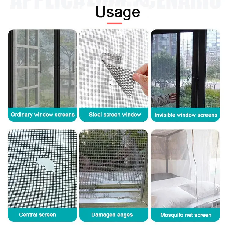 Self-Adhesive PVC Damage Screen Tape 5m Window Screen Repair Mesh Patch Mending Kit for Window Screen Repair