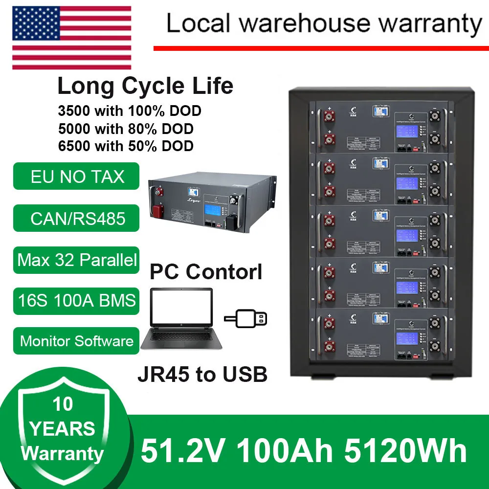 lifepo4 48v batterie long life solar battery lithium iron phosphate 110v li-ion 5.12kwh lifepo4 rack 48v 100ah battery