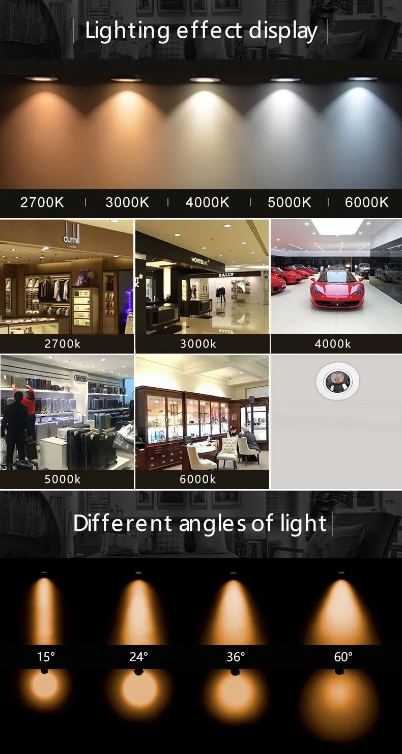 8W-50W ultra anti glare smart dimmable RGBCW downlight recessed ceiling spotlight COB LED downlight for Hotel, Home, restaurant